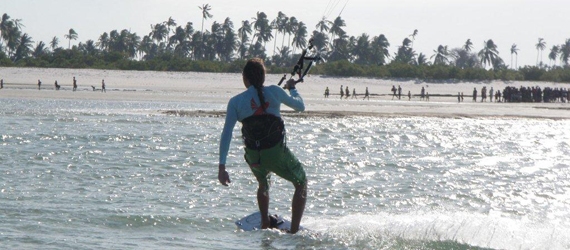 Kite surfing in fron of the village of Pangane